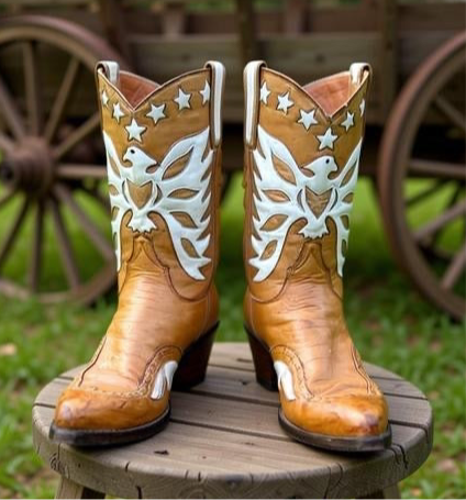 Custom 1981 Eagle + Stars Inlay Cowgirl Boots – Ladies 8.5