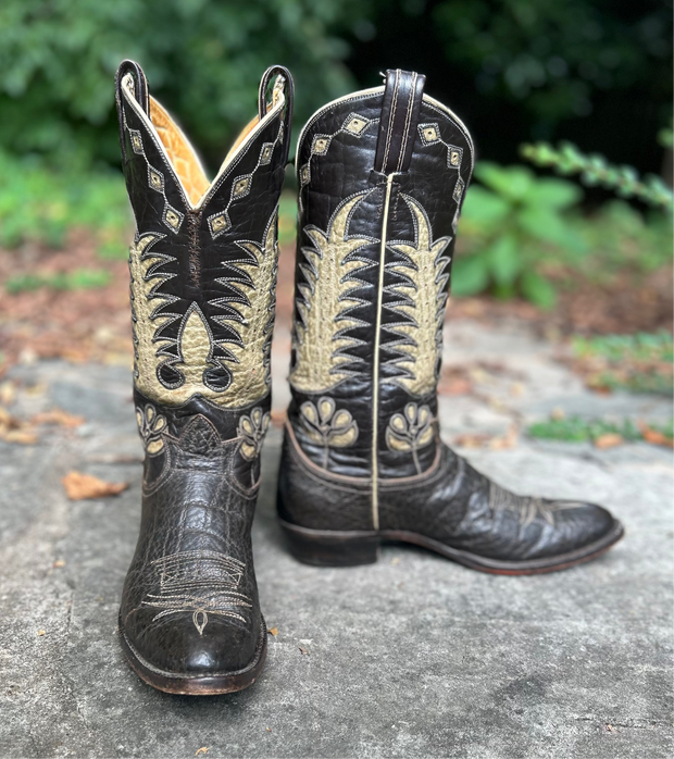 Women’s Size 9 M - Tony Lama Vintage Cowboy Western Boots Black Label Inlays