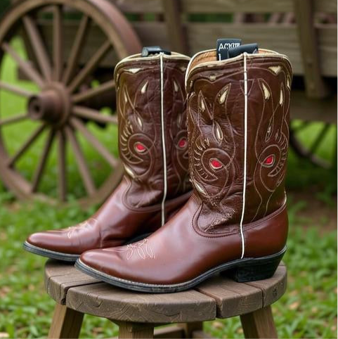 1960s • Acme • Teardrop Sunburst Inlay Cowboy Boots • Men’s 8 D