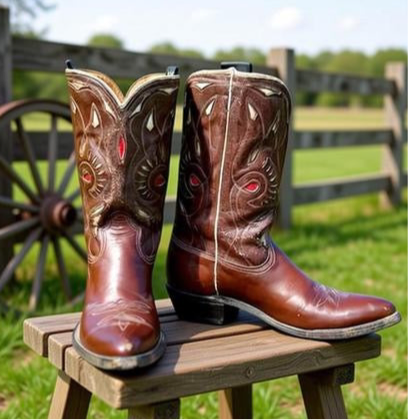 1960s • Acme • Teardrop Sunburst Inlay Cowboy Boots • Men’s 8 D