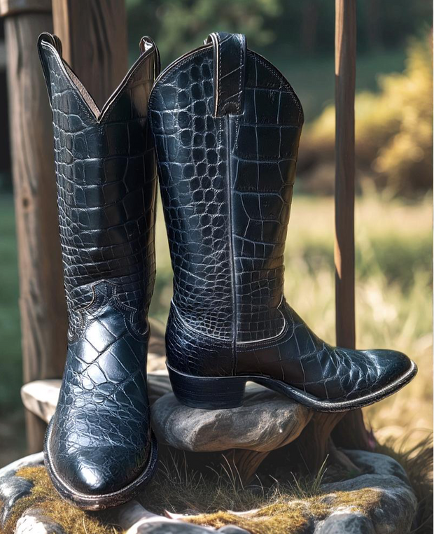Men’s Size 8.5 D - Justin Vintage Cowboy Western Boots Full Alligator