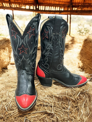 Women’s Size 7 M - Vintage Women’s Star Embroidered Cowboy Western Boots Red Wingtips