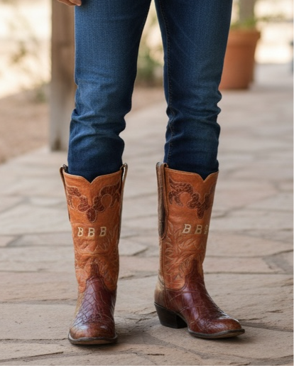 1960s • Custom Shop • Alligator & Monogram Show Cowboy Boots • Men’s 9.5 D