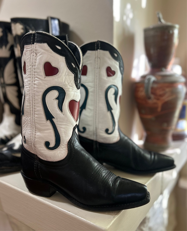 1990s Acme “Queen of Hearts” Inlay Boots • Women’s 8 M