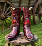 Men’s Size 8.5 EE - Vintage Texas Cowboy Western Boots Peacock Design