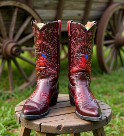 Men’s Size 8.5 EE - Vintage Texas Cowboy Western Boots Peacock Design