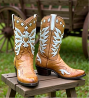 Custom 1981 Eagle + Stars Inlay Cowgirl Boots – Ladies 8.5