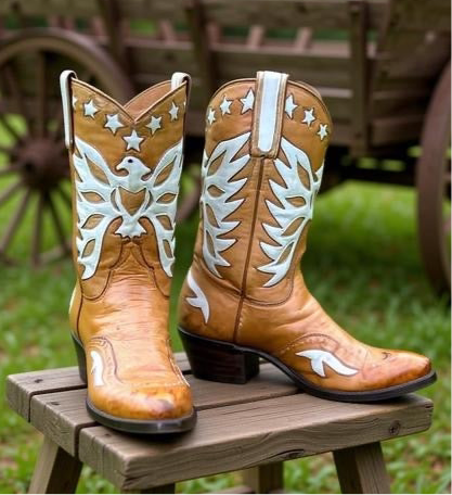 Custom 1981 Eagle + Stars Inlay Cowgirl Boots – Ladies 8.5