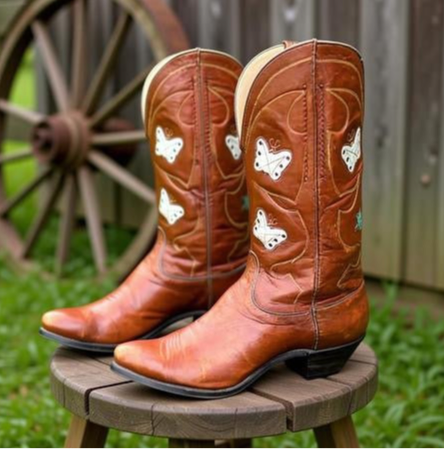 1940’s Cowboy Western Boots Butterfly and Floral Inlays Women’s 7 B