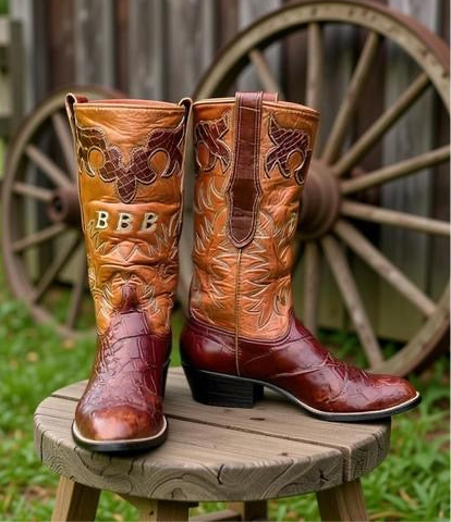 1960s • Custom Shop • Alligator & Monogram Show Cowboy Boots • Men’s 9.5 D