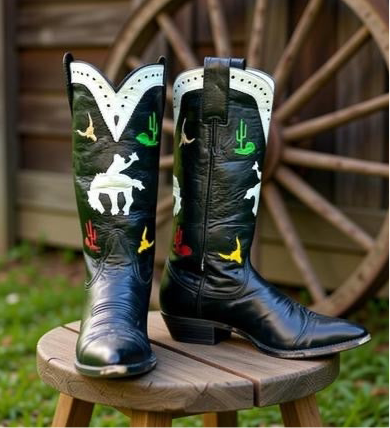 Larry Mahan Vintage Cowboy Western Boots Horseback Inlays Women’s Size 7.5 B
