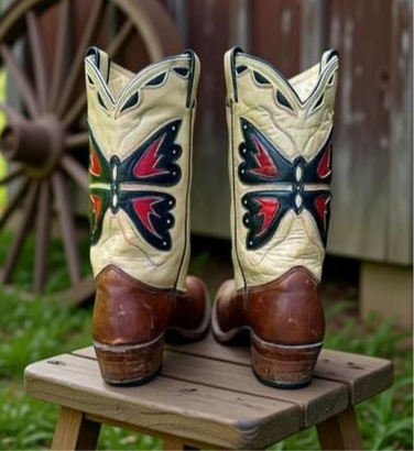 1970s • TEXAS BOOTS • Butterfly Inlay • Men’s 9 D