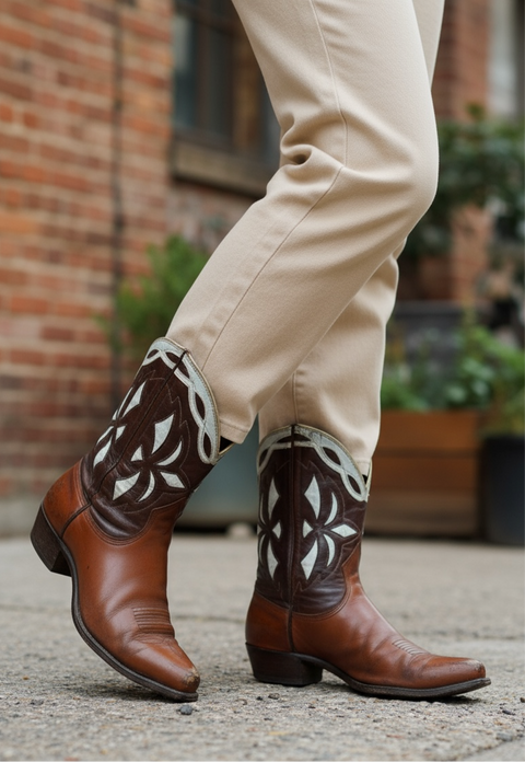 Women’s Size 9 M - 1950’s Tex Tan Of Yoakum Cowboy Western Boots Inlays