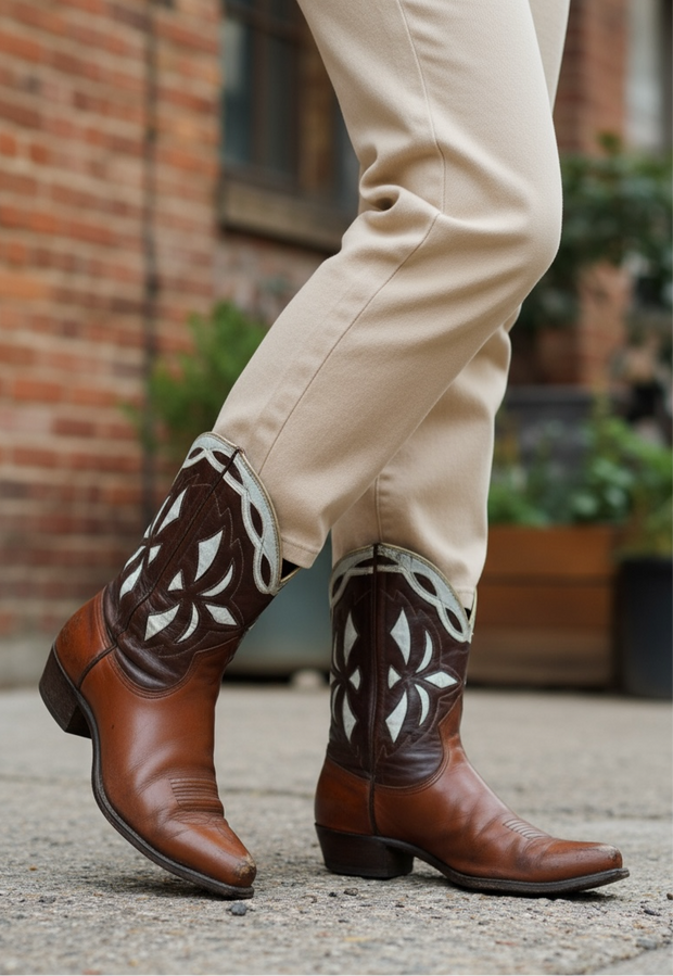 Women’s Size 9 M - 1950’s Tex Tan Of Yoakum Cowboy Western Boots Inlays