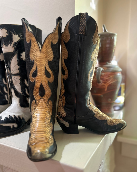 1970s • Tony Lama • Gold Python Flame Inlay — Women’s 6.5 M