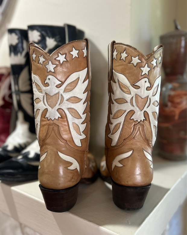 Custom 1981 Eagle + Stars Inlay Cowgirl Boots – Ladies 8.5