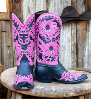 Women’s Size 9 B - Liberty Vintage Cowboy Western Boots Rare Pink And Black