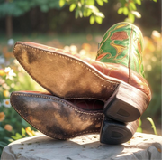 1960s • Acme • “Garden Party” Floral-Inlay Shorty Boots • Women’s 6.5