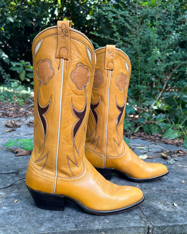 Women’s Size 8 C - Ralph Lauren 1970’s NOS Cowboy Western Boots Floral Inlays