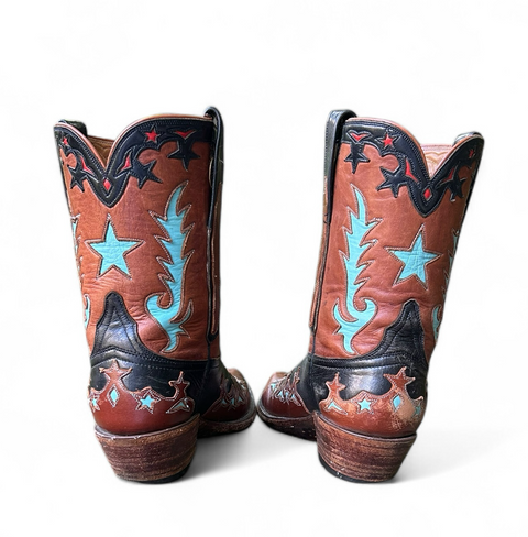 Women’s Size 7.5 B - Lucchese Classics Vintage Cowboy Western Boots Star Inlays