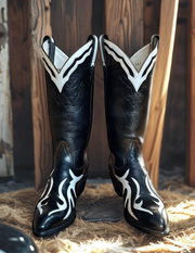 Women’s Size 7 B - Larry Mahan Vintage Cowboy Western Boots Unique Inlays NOS
