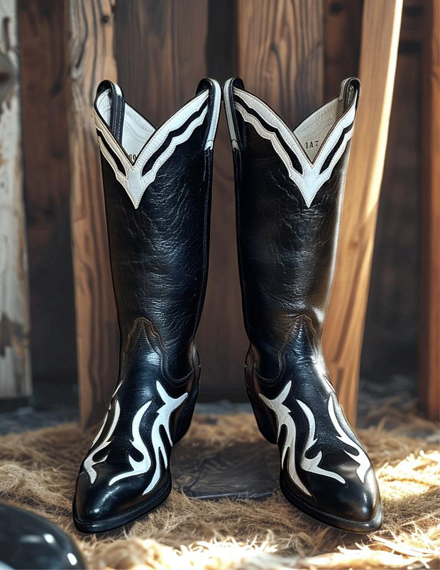 Women’s Size 7 B - Larry Mahan Vintage Cowboy Western Boots Unique Inlays NOS