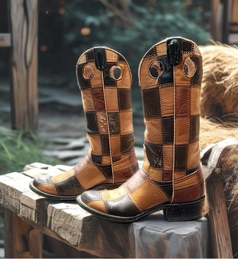 Women’s Size 6 M - Laramie 1960’s Cowboy Western Patchwork Boots Distressed