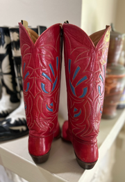 1950s Justin • “Flame Stitch” • Red Inlay Boots • Women’s 6.5 M