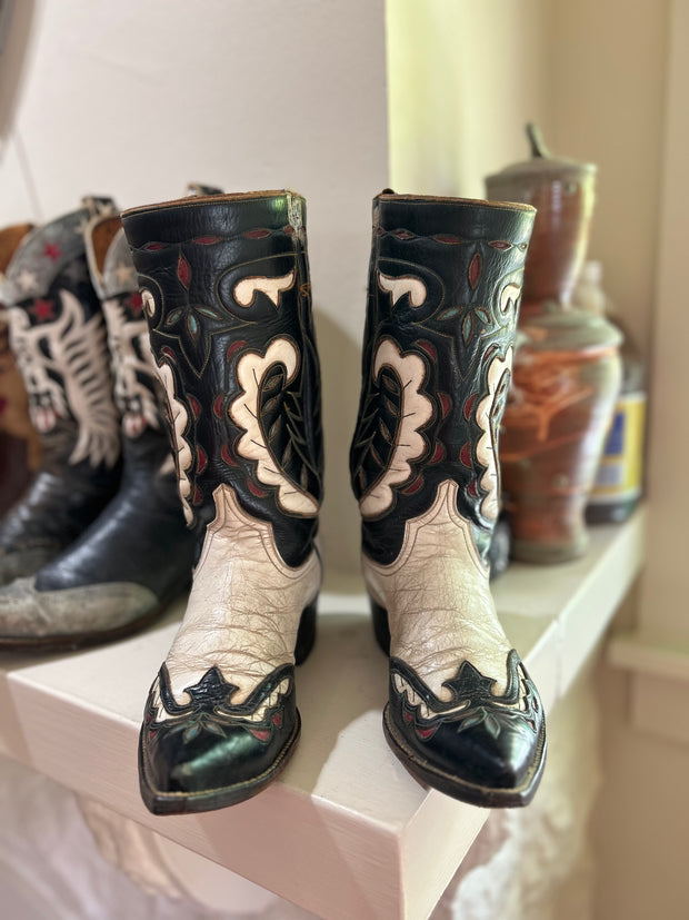 Women’s Size 8.5 M - 1950’s Stovepipe Cowboy Western Boots Inlays