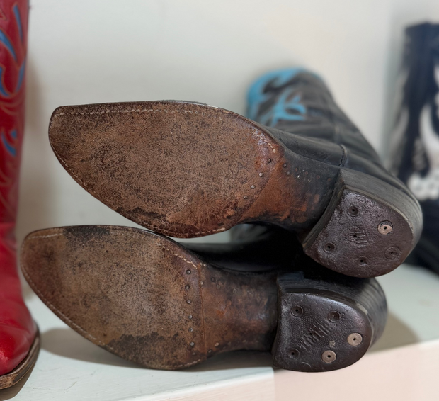 1950s • Tony Lama • Navy & Turquoise Starburst Inlays • Men’s 9.5 D