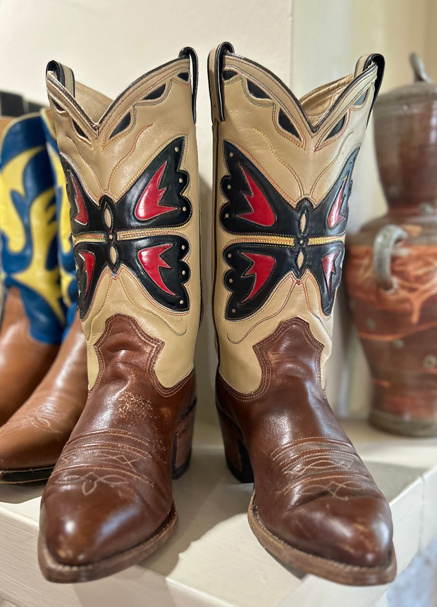 1970s • TEXAS BOOTS • Butterfly Inlay • Men’s 9 D