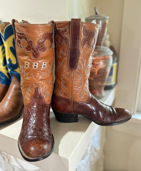 1960s • Custom Shop • Alligator & Monogram Show Cowboy Boots • Men’s 9.5 D