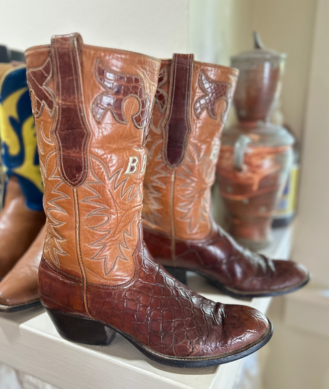 1960s • Custom Shop • Alligator & Monogram Show Cowboy Boots • Men’s 9.5 D