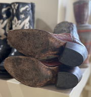 1950s • Stewart Romero• Two-Tone Stitch-Flame Cowboy Boots — Women’s 6.5 M