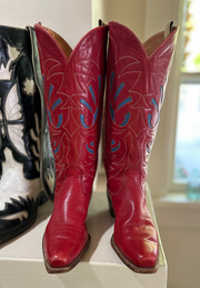 1950s Justin • “Flame Stitch” • Red Inlay Boots • Women’s 6.5 M