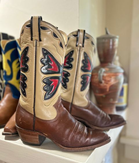 1970s • TEXAS BOOTS • Butterfly Inlay • Men’s 9 D