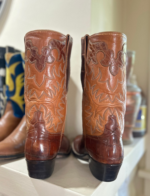 1960s • Custom Shop • Alligator & Monogram Show Cowboy Boots • Men’s 9.5 D