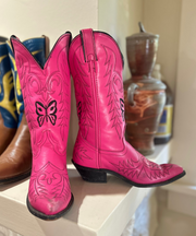 Women’s Size 7.5 M - Vintage Cowboy Western Boots Pink Butterfly Embroidered
