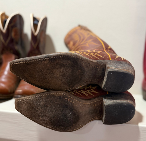 1950s • Stewart Romero • Flame-Stitch Cowgirl Boots — Women’s 6.5 M