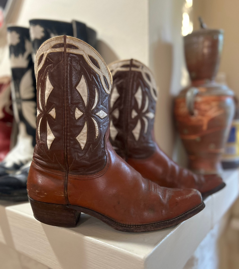 Women’s Size 9 M - 1950’s Tex Tan Of Yoakum Cowboy Western Boots Inlays