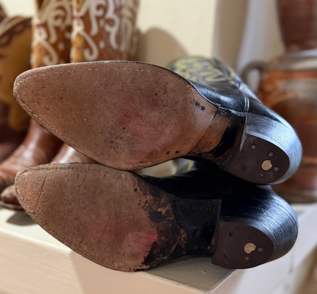 1950s • Stewart Romero • Black Stitch-Flame Boots — Women’s 7 M