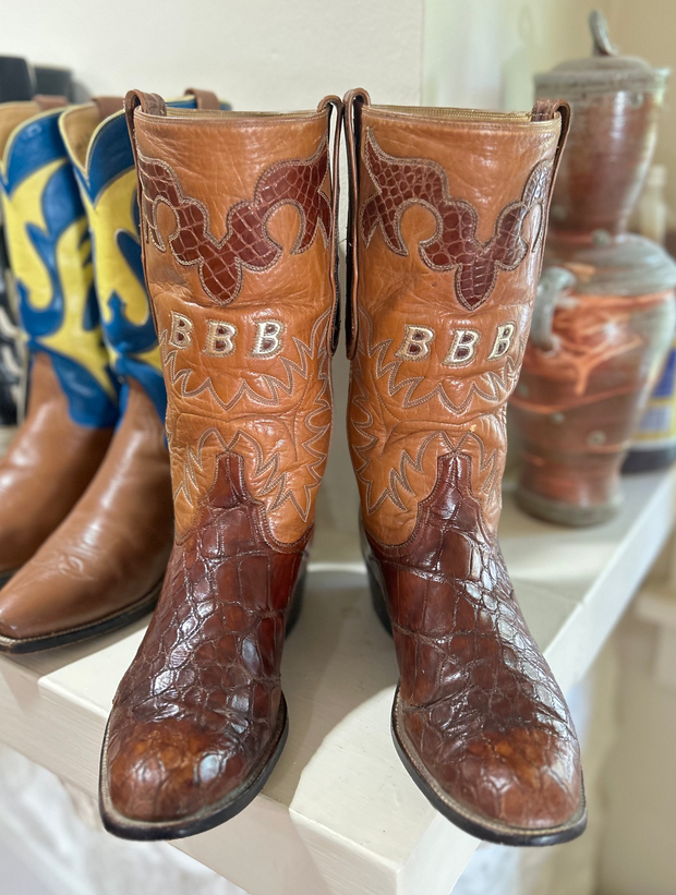 1960s • Custom Shop • Alligator & Monogram Show Cowboy Boots • Men’s 9.5 D