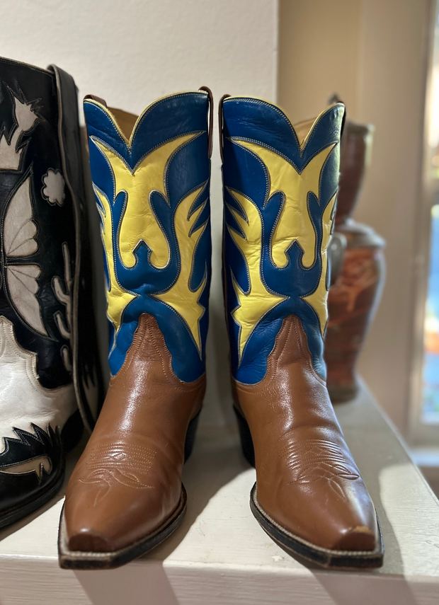 1990s • Austin Hall • Two-Tone Flame Inlay Boots • Men’s 8 D