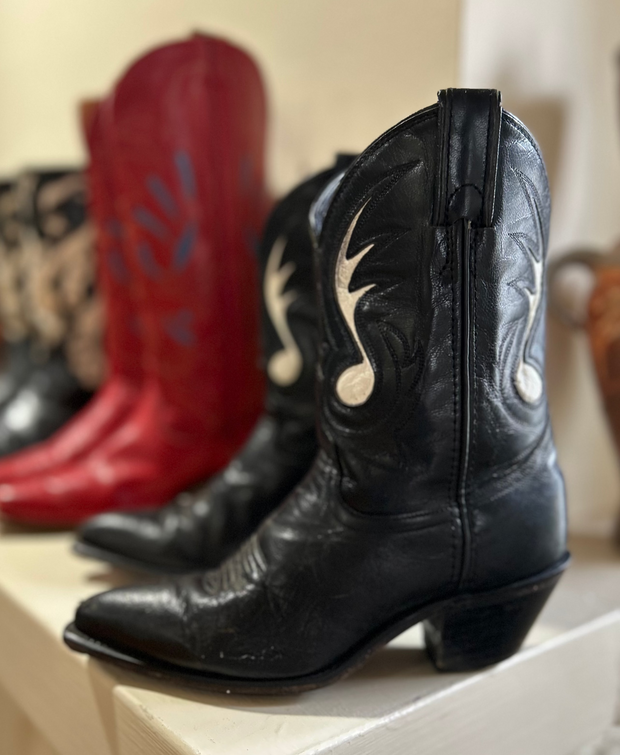 1980s • Code West • “Black Flame” Inlay Boots • Women’s 6 M