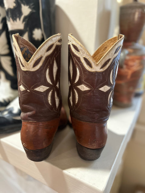 Women’s Size 9 M - 1950’s Tex Tan Of Yoakum Cowboy Western Boots Inlays