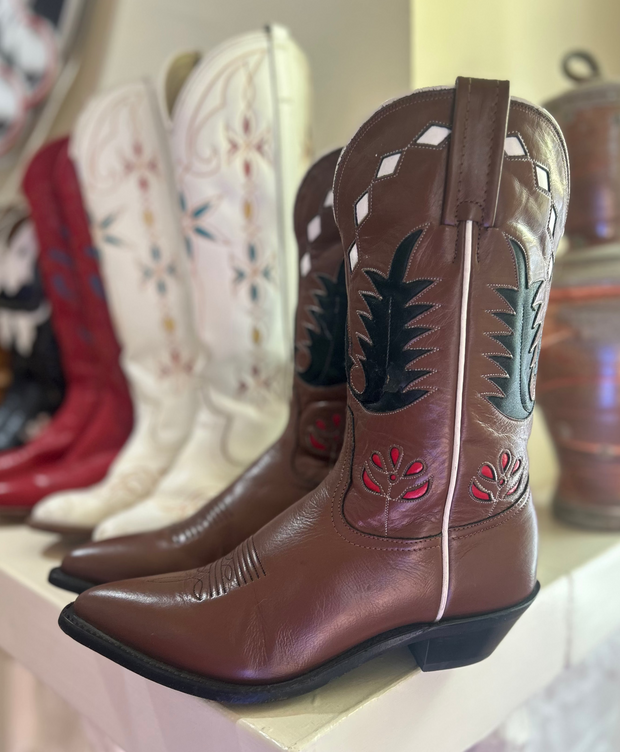 1990s • TONY LAMA • Desert Bloom Inlay Western • Women’s 7 B