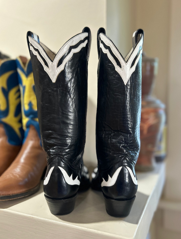 Women’s Size 7 B - Larry Mahan Vintage Cowboy Western Boots Unique Inlays NOS