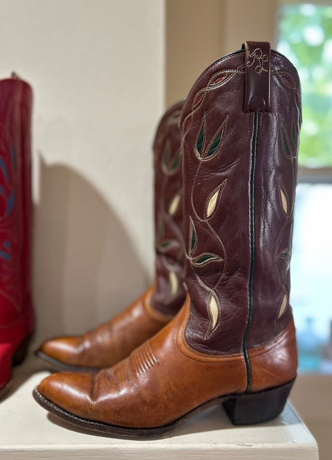1970s • Ralph Lauren • Western Inlay Cowgirl Boot• Women’s Size 9A