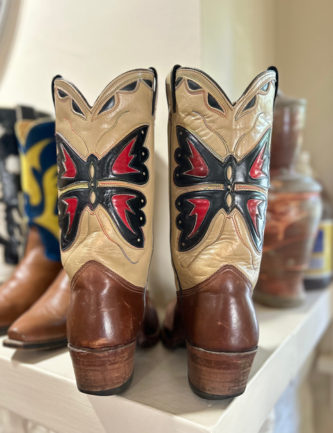 1970s • TEXAS BOOTS • Butterfly Inlay • Men’s 9 D