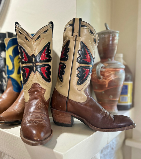 1970s • TEXAS BOOTS • Butterfly Inlay • Men’s 9 D